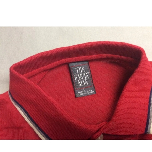 VINTAGE 80S THE GARAN MAN RED STRIPED POLO GOLF SHIRT MENS LARGE MADE IN USA - Picture 6 of 10